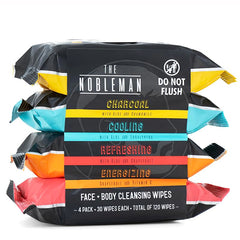 The Nobleman face and body cleansing wipes charcoal cooling pack front delivering on-the-go refresh.