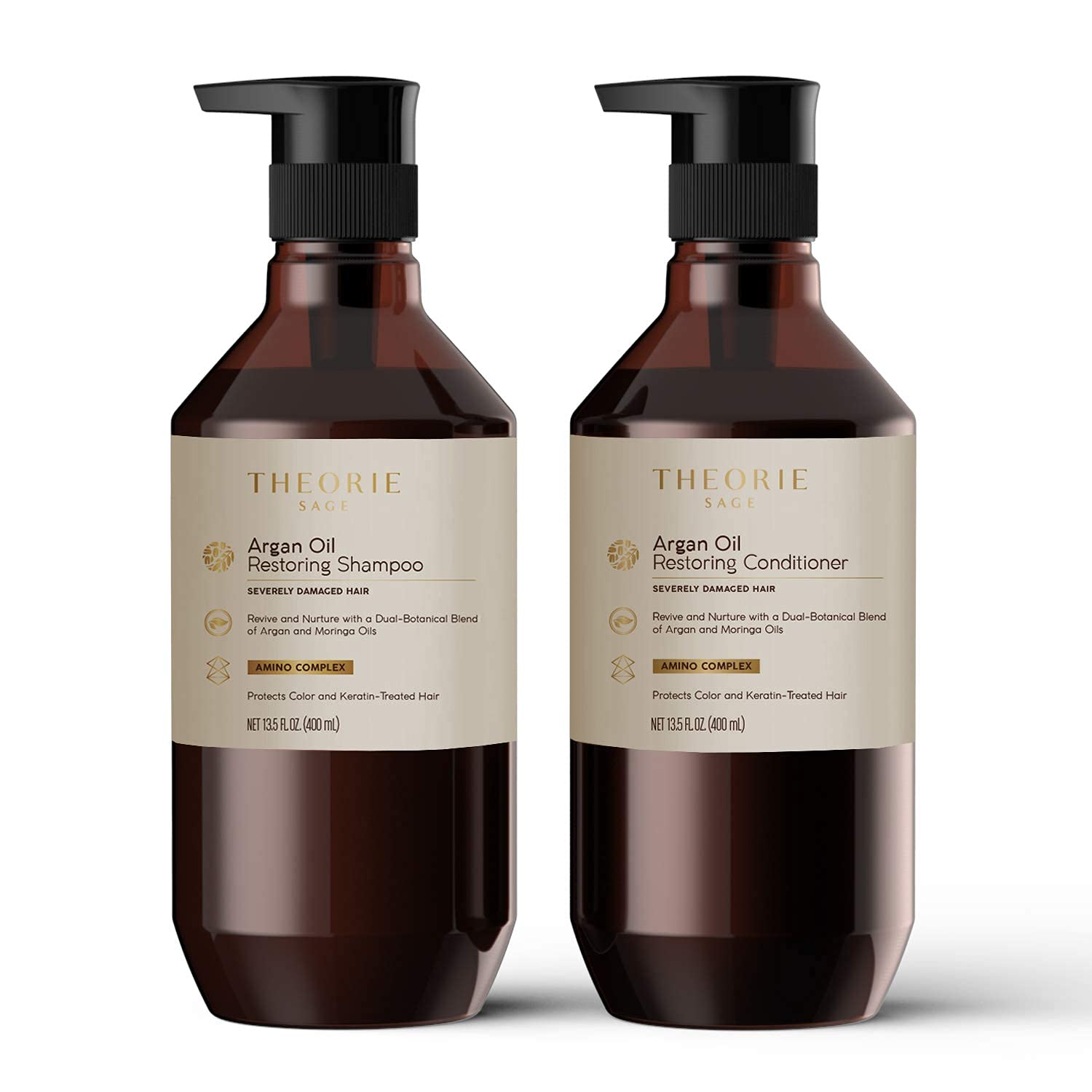 Theorie Argan Oil Ultimate Restoring Conditioner on bathroom shelf hints at long-lasting softness