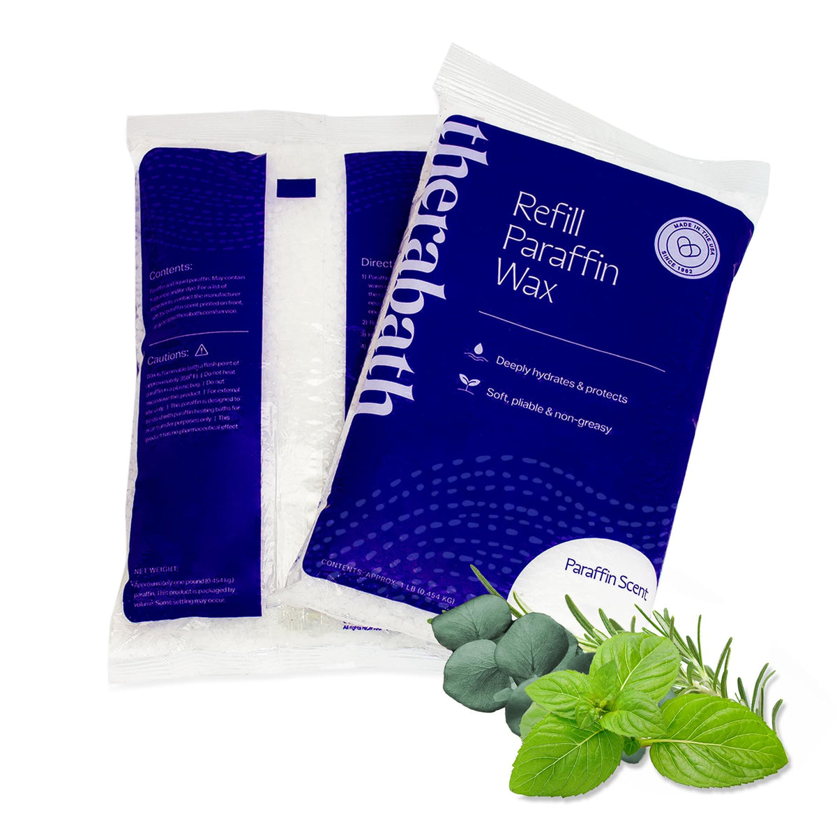 Therabath paraffin refill with blue wax for soothing hand and foot hydration.