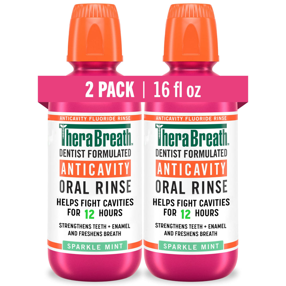 TheraBreath front packaging showing two 16 fl oz bottles and product benefits