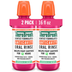 TheraBreath front packaging showing two 16 fl oz bottles and product benefits