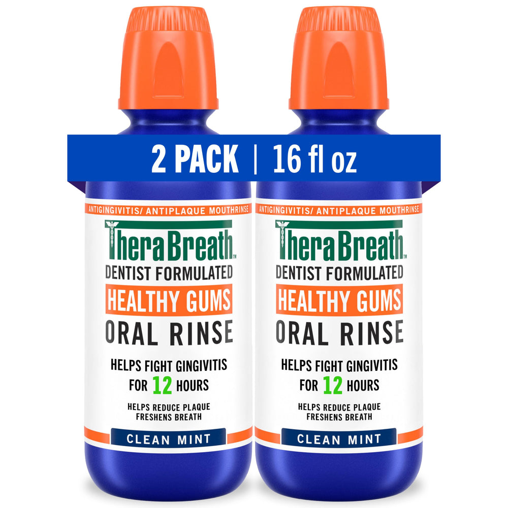 TheraBreath front packaging showing two Clean Mint bottles and benefits