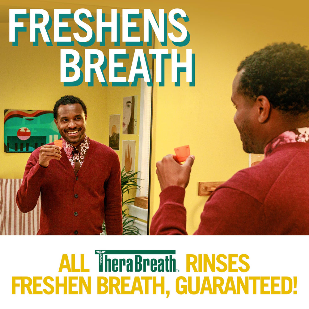 TheraBreath lifestyle smiling person displaying long-lasting fresh breath
