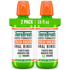 TheraBreath front packaging showing 16 fl oz bottle and mild mint freshness