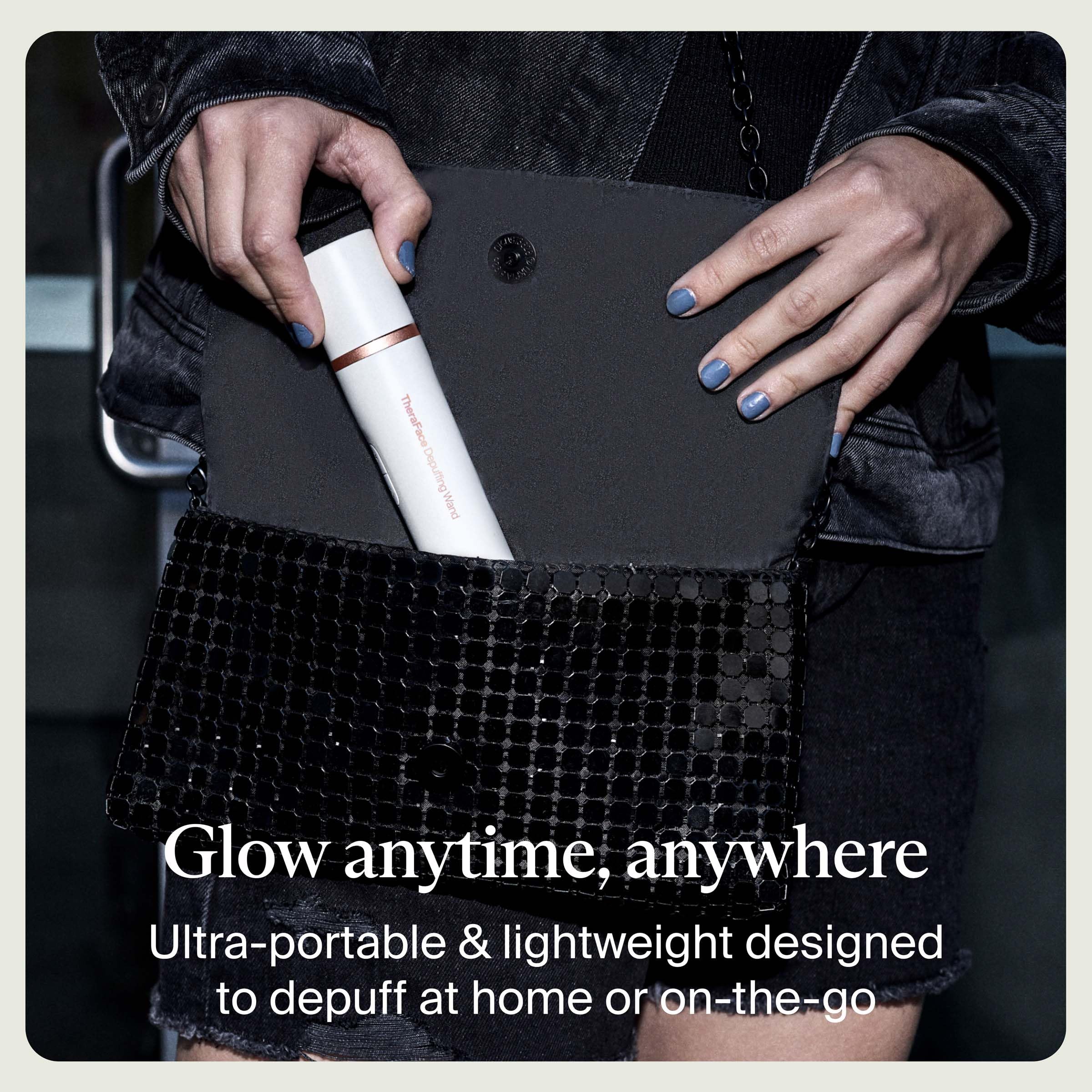 TheraFace Depuffing Wand with easy-clean aluminum tip and matte handle.