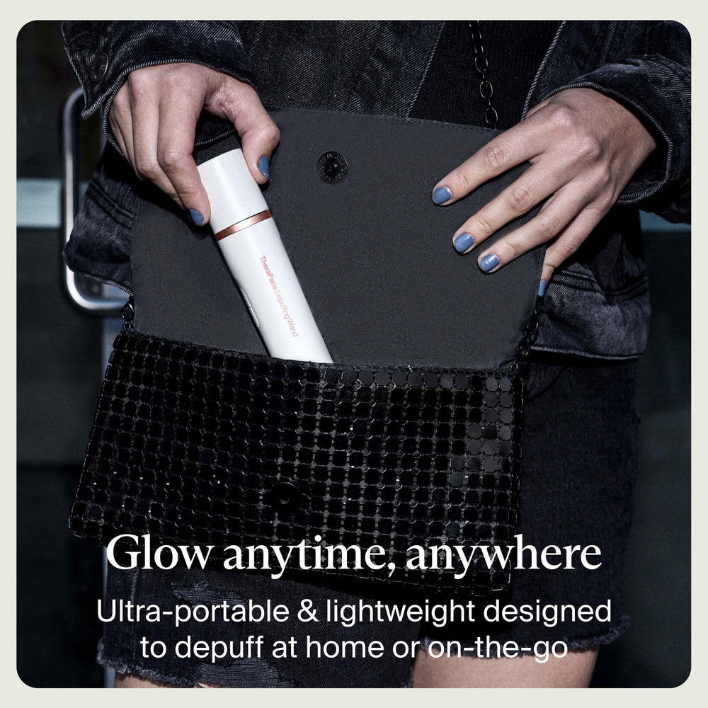 TheraFace Depuffing Wand with easy-clean aluminum tip and matte handle.