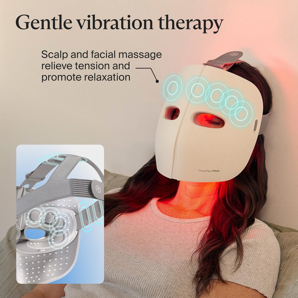 TheraFace Mask brand logo close-up conveys trusted wellness tech for skincare routines.