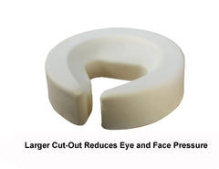Therapist's Choice headrest cushion eye-cutout design reduces eye pressure.
