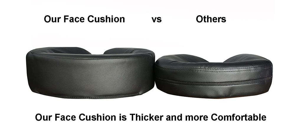 Therapist's Choice headrest cushion attached to table shows secure fit.