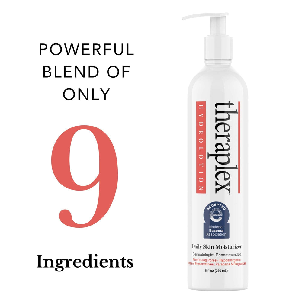 Theraplex Hydro Lotion being applied on forearm during daily moisturizing routine.