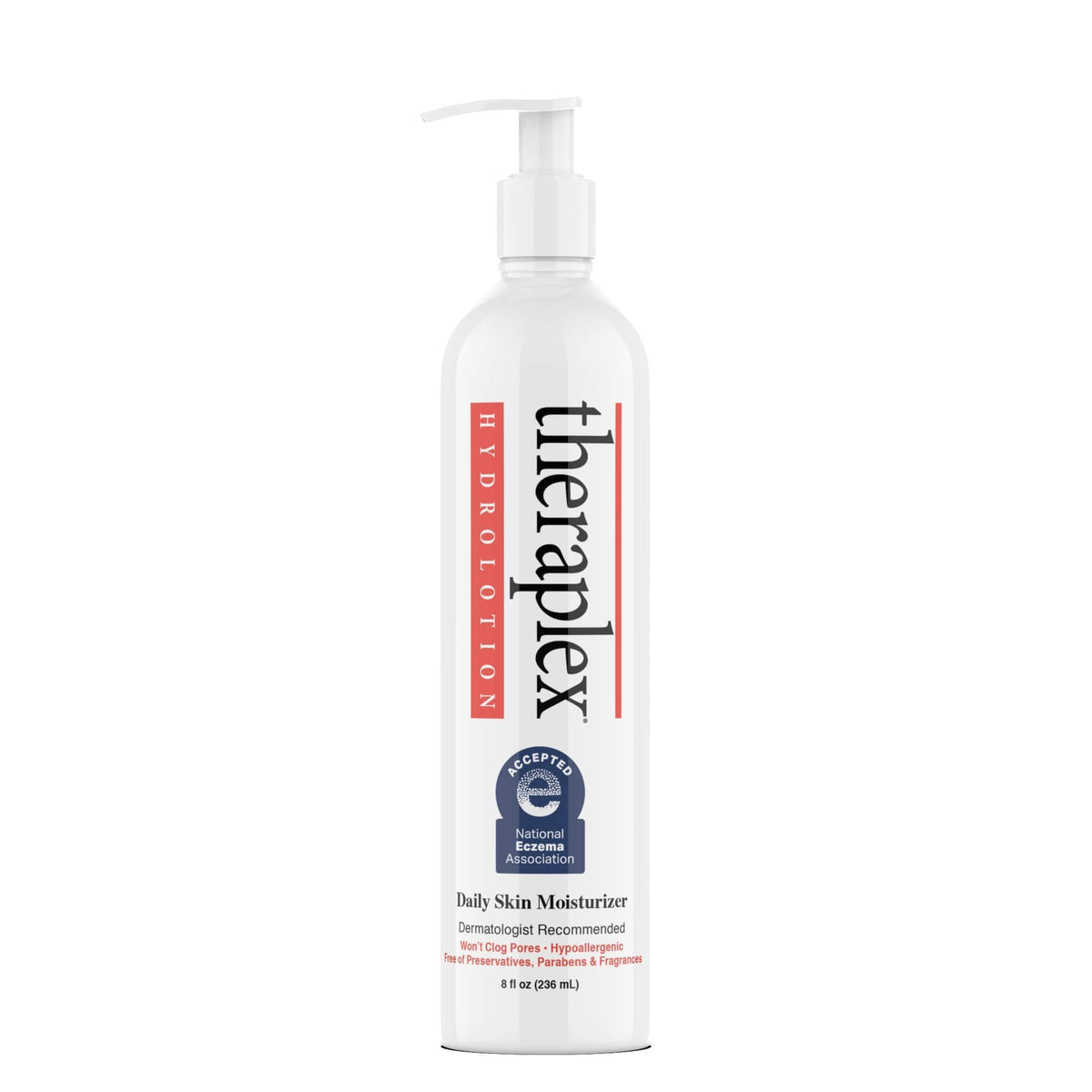 Theraplex Hydro Lotion bottle front—fragrance-free formula for sensitive skin.
