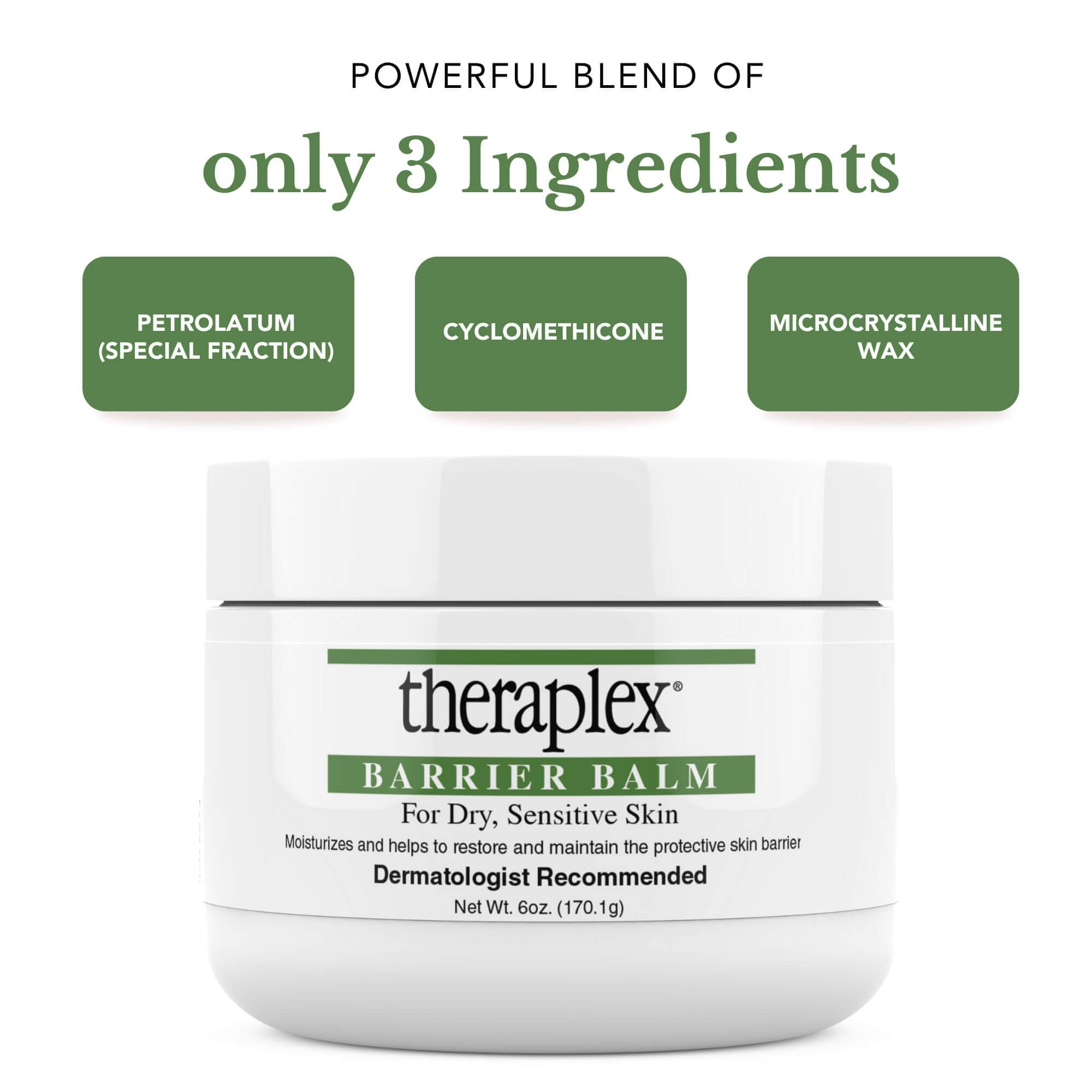 Hypoallergenic jar highlights Theraplex balm for sensitive skin.