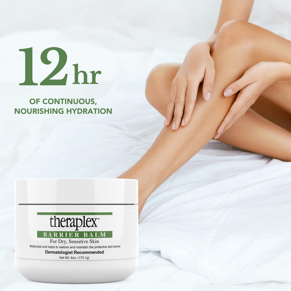 Noncomedogenic logo emphasizes Theraplex balm won’t clog pores.