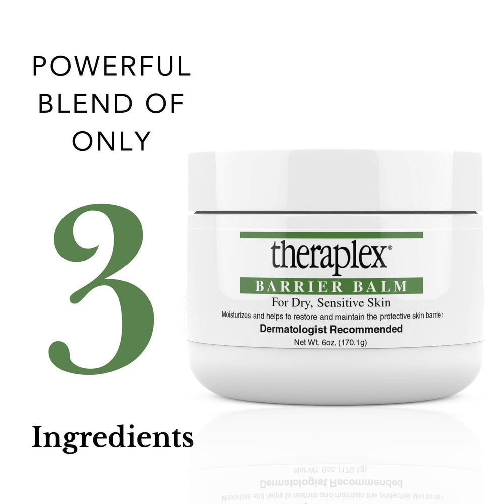 Skin care portrait with Theraplex balm on skin for barrier support.