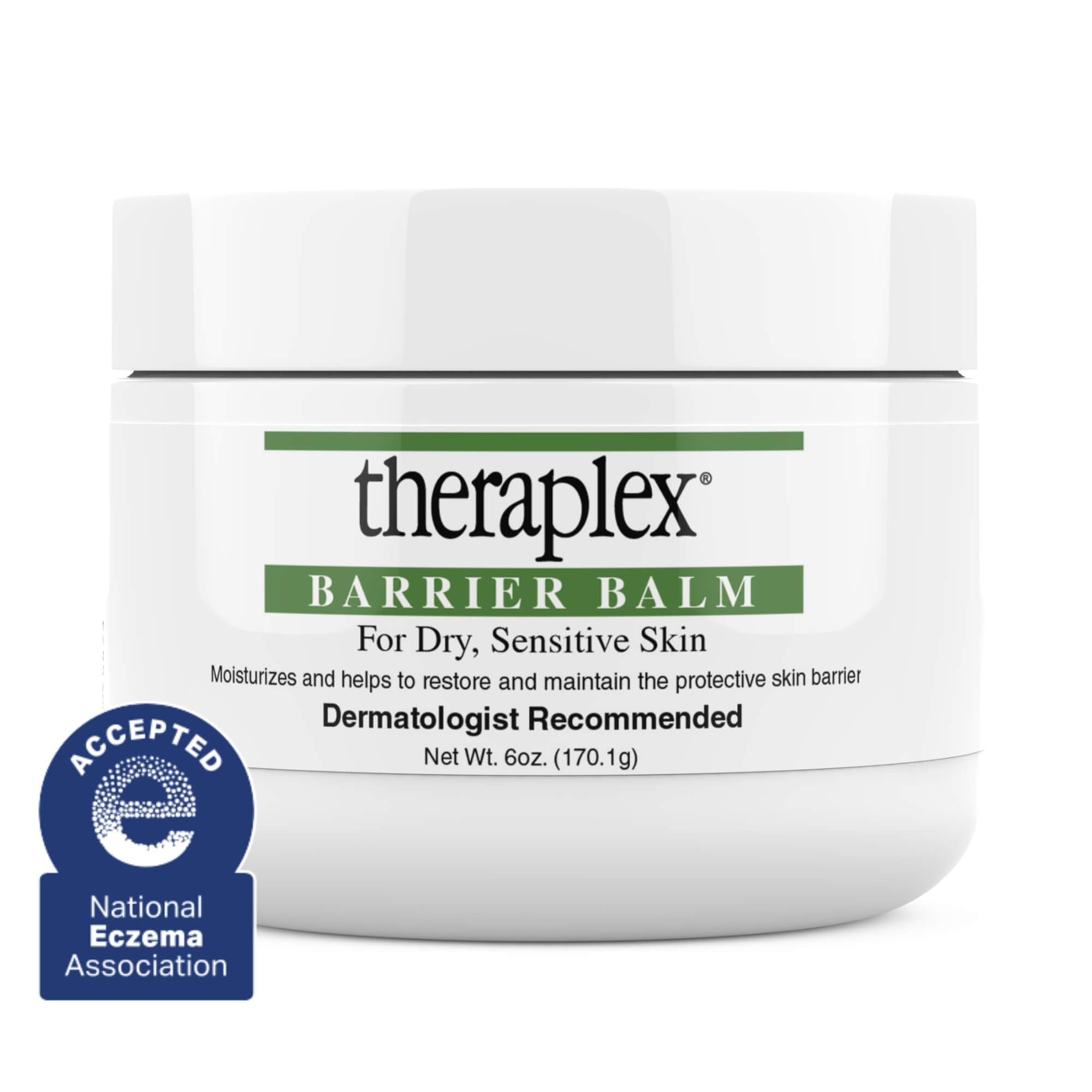 Theraplex Skin Barrier Balm tube closeup—creamy texture for daily moisture.