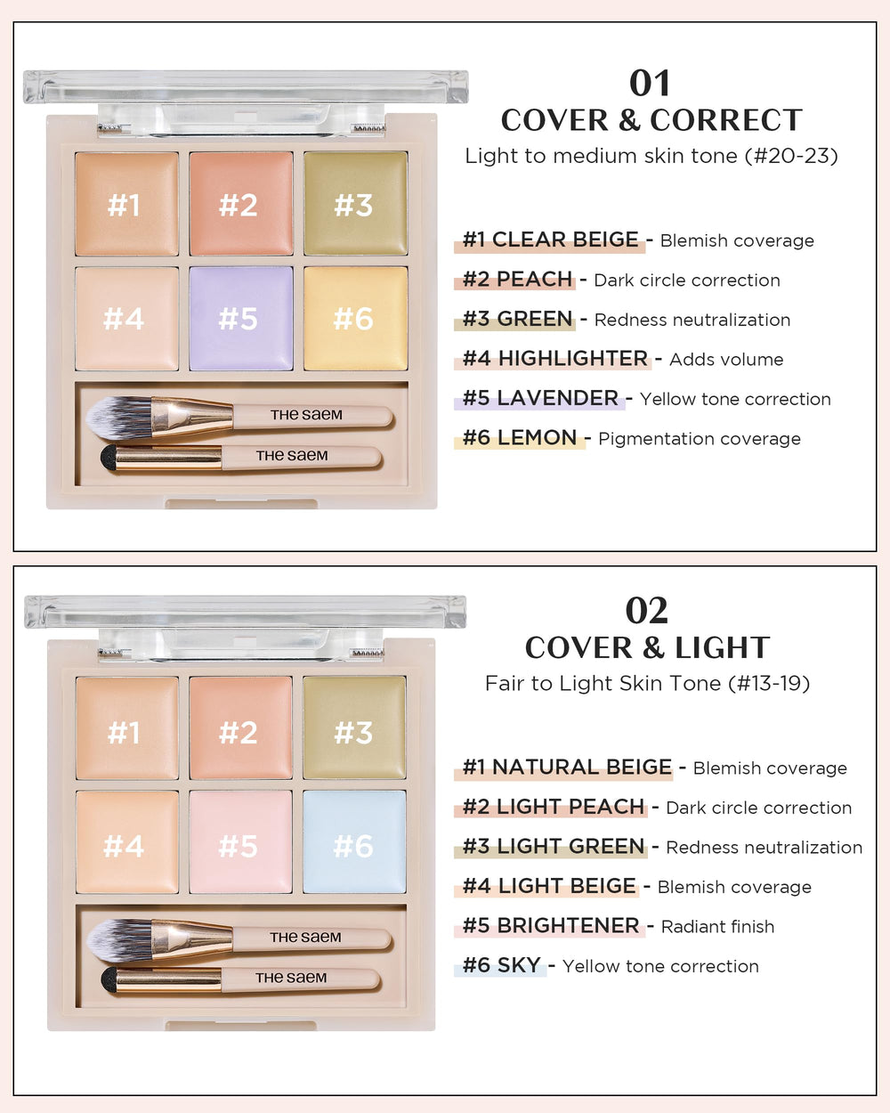 THESAEM Cover Perfection corrects redness with complementary tones.