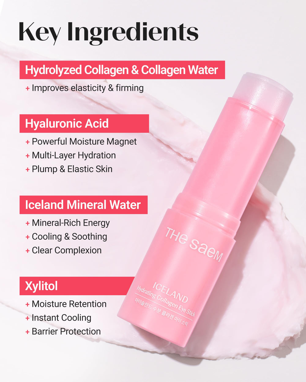 THESAEM Iceland Hydrating Eye Stick protective cap keeps formula fresh and ready for travel.