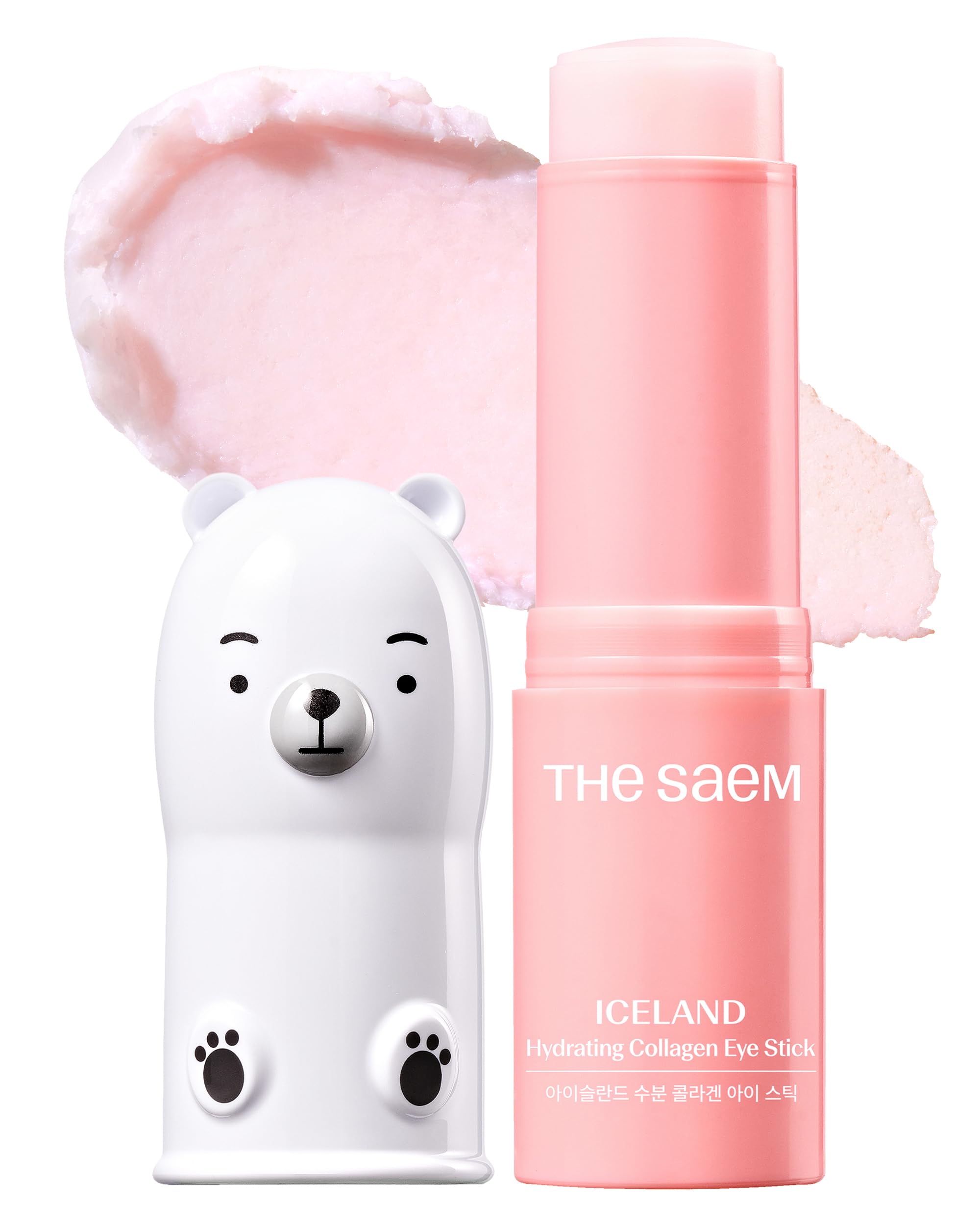 THESAEM Iceland Hydrating Eye Stick rose scent application showcases easy-roller coverage for targeted hydration.