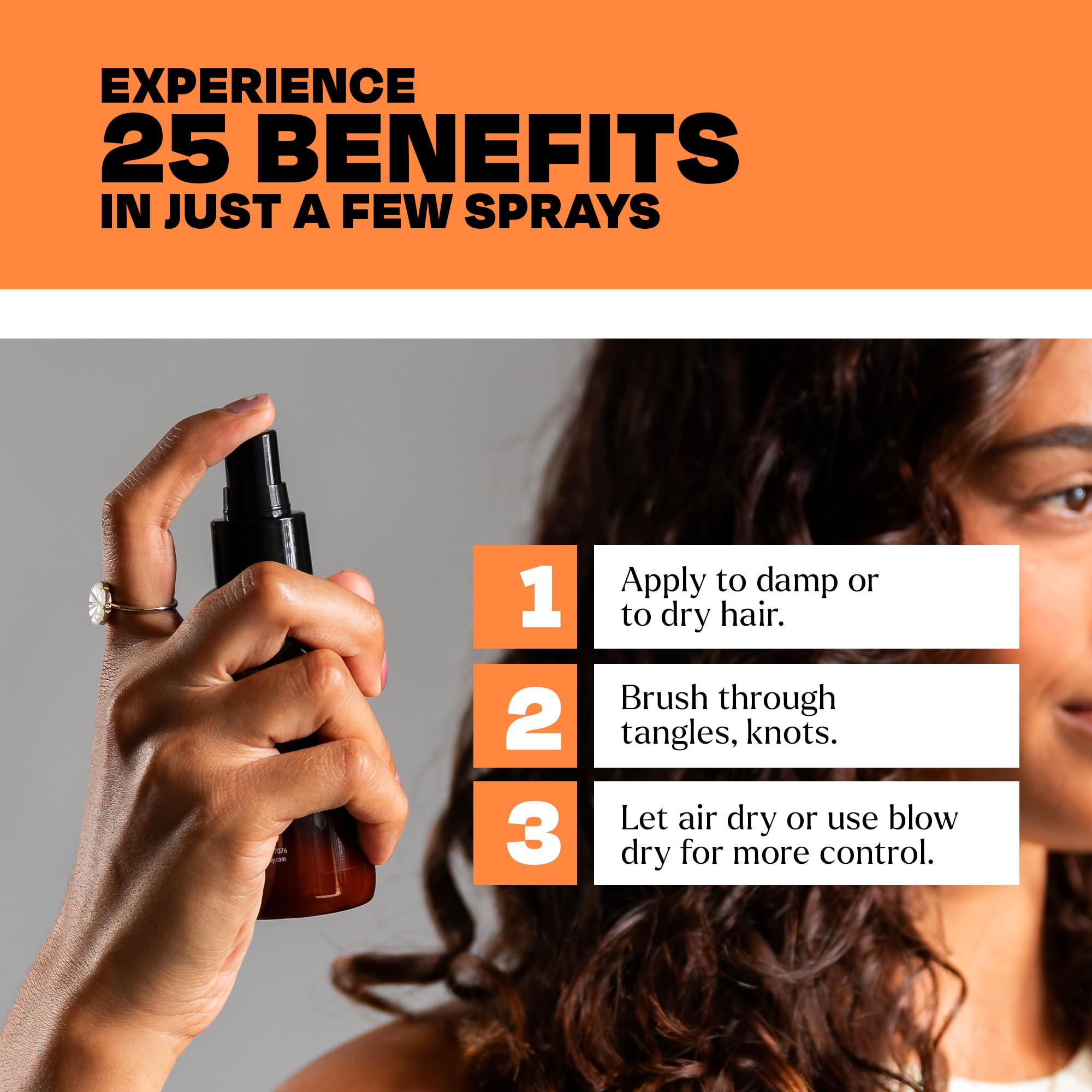 TheSalonGuy 25 Spray closeup detangles knots for smoother styling.