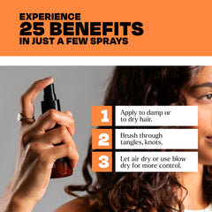 TheSalonGuy 25 Spray closeup detangles knots for smoother styling.