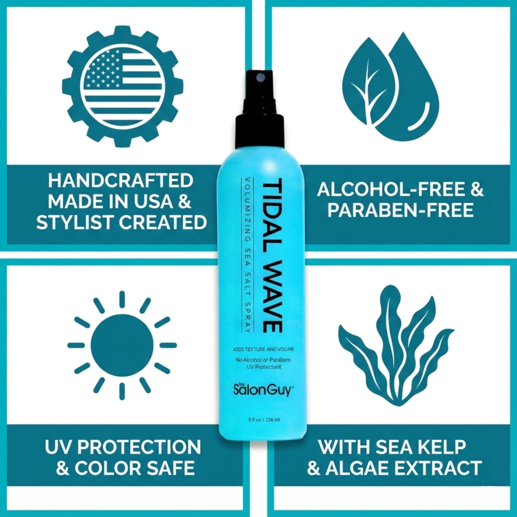 THESALONGUY Tidal Wave bottle used on damp hair to boost volume