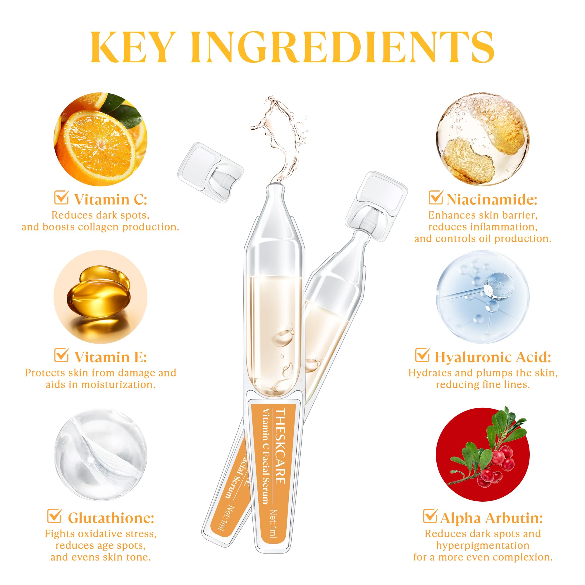 THESKCARE Vitamin C Serum ampoule on a nighttime vanity for radiant skin tone