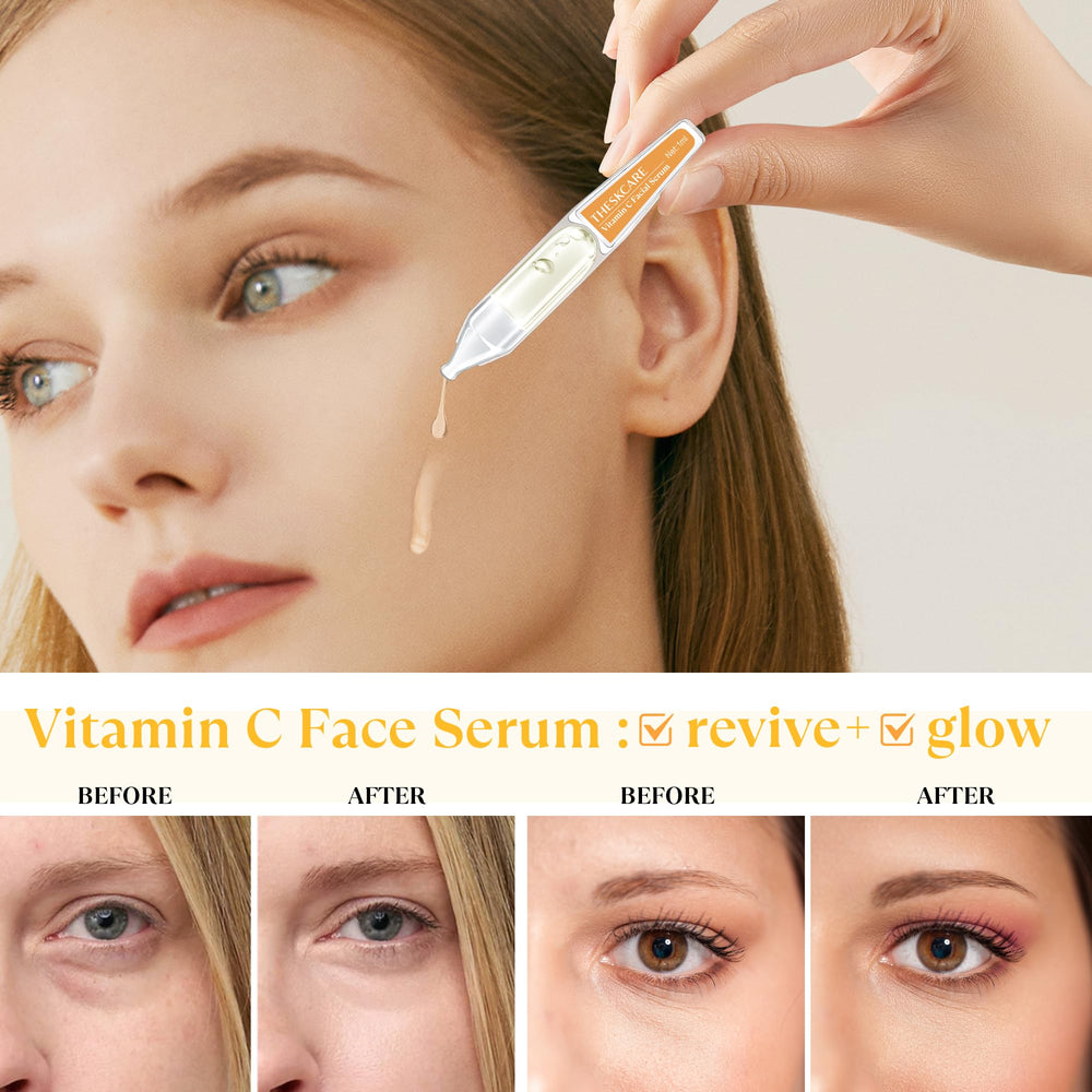 THESKCARE Vitamin C Serum bottle beside skincare items for radiant hydration