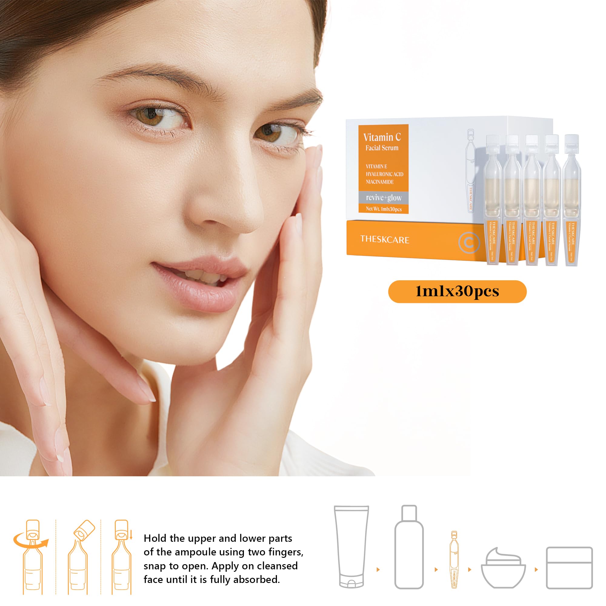 THESKCARE ampoules arranged for travel-ready skincare routine