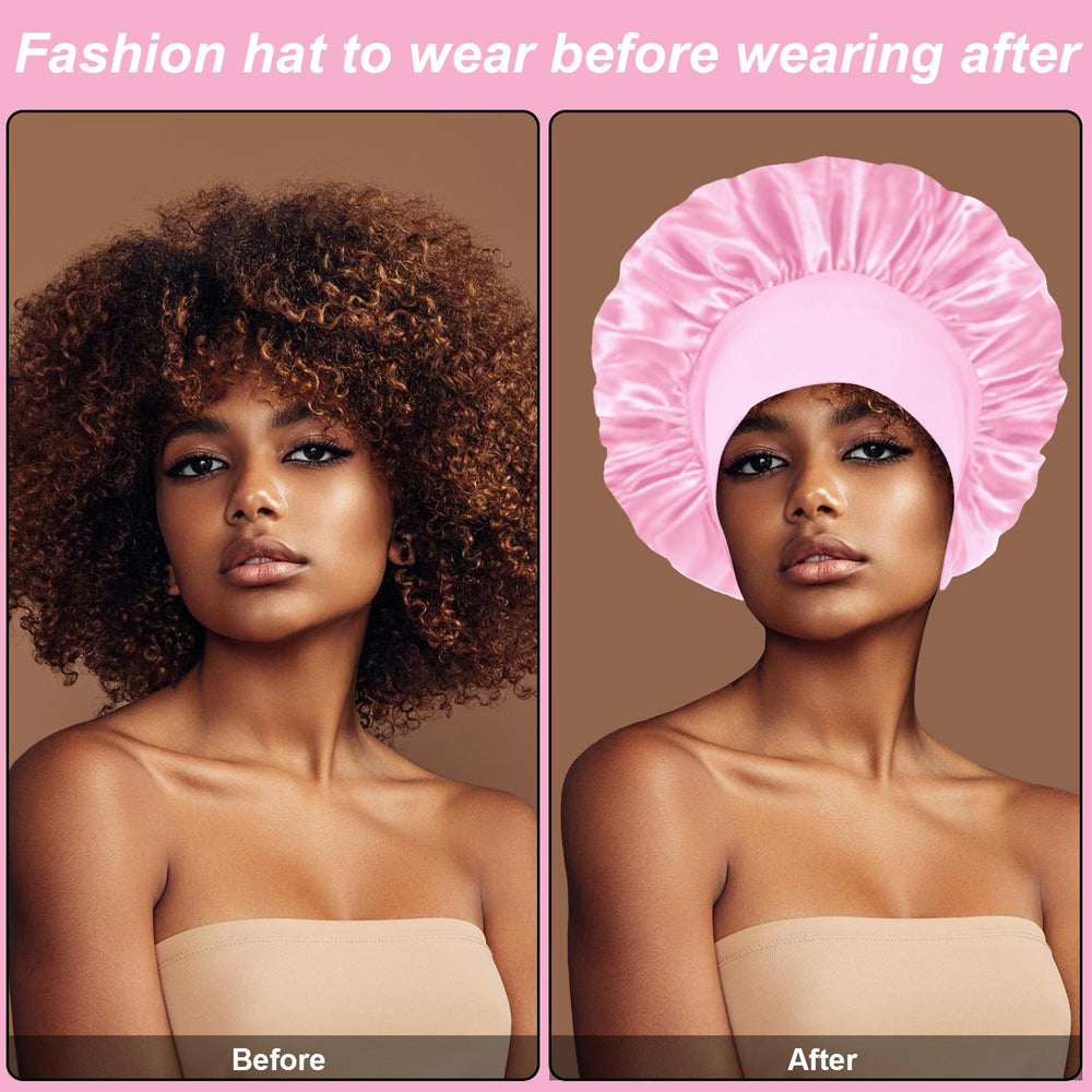 Theyakmer silk bonnet black-wear shows a comfortable elastic band for secure fit.
