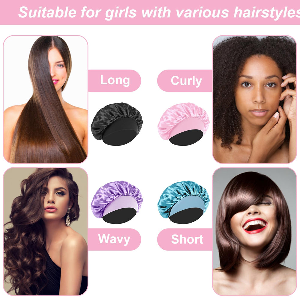 Theyakmer silk bonnet blue-cozy demonstrates breathable satin fabric protecting curls overnight.