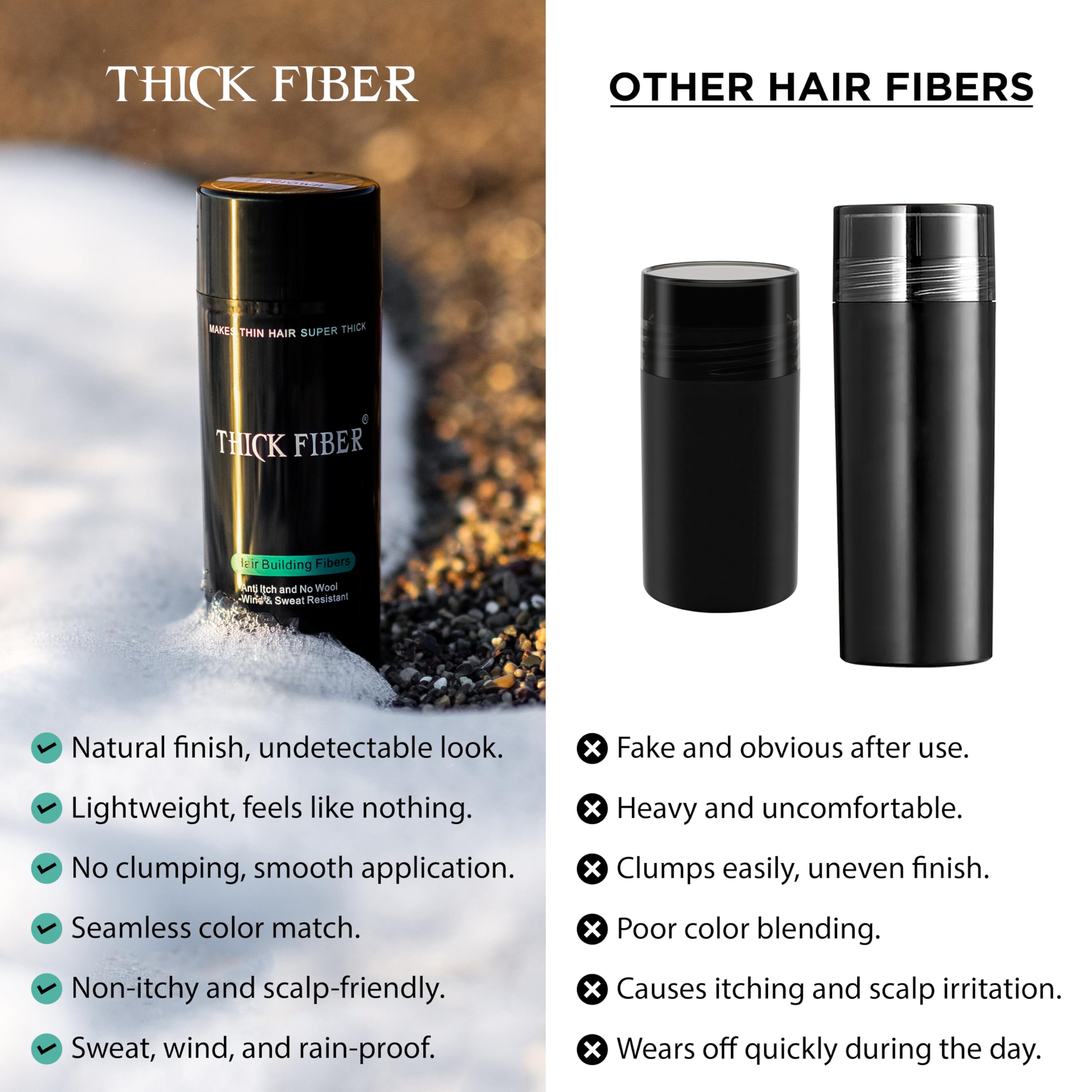 Thick Fiber density before-after close-up demonstrating natural-looking fullness.