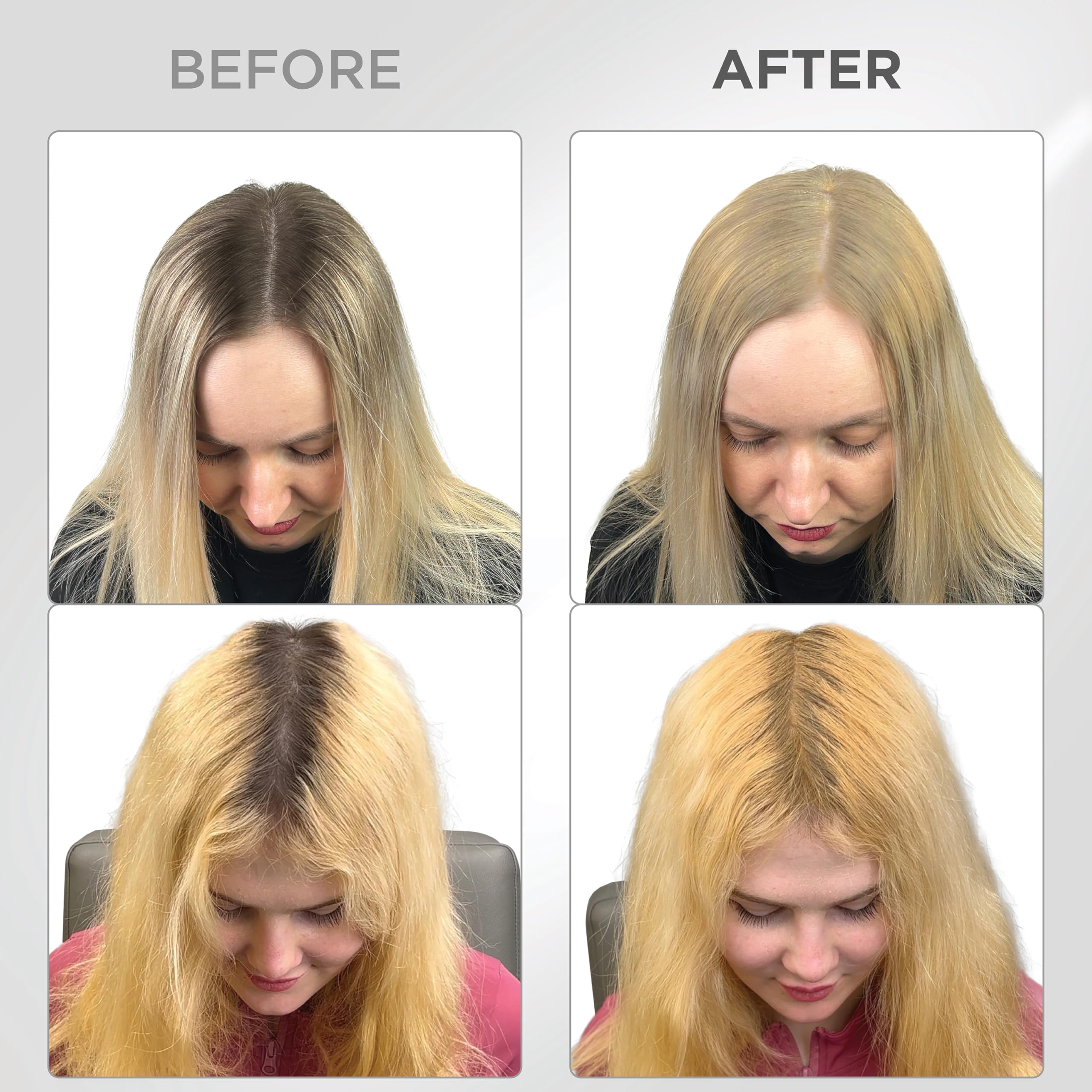 Thick Fiber root touch up powder application setup enables easy home touch-ups