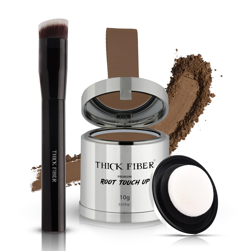 Thick Fiber Root Touch Up Powder bottle close-up for instant gray coverage