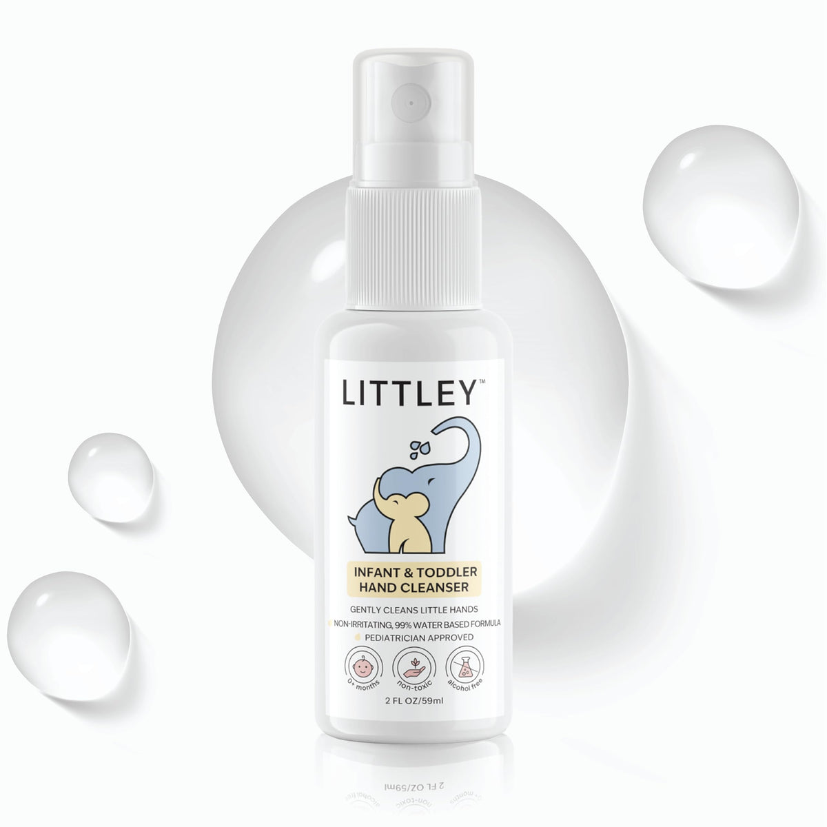 Think Smarter Products Littley hand cleanser bottle front for quick, gentle cleanups
