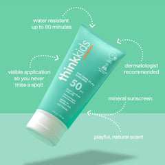 Thinkkids sunscreen apply closeup highlights easy application and fast absorbing mineral formula