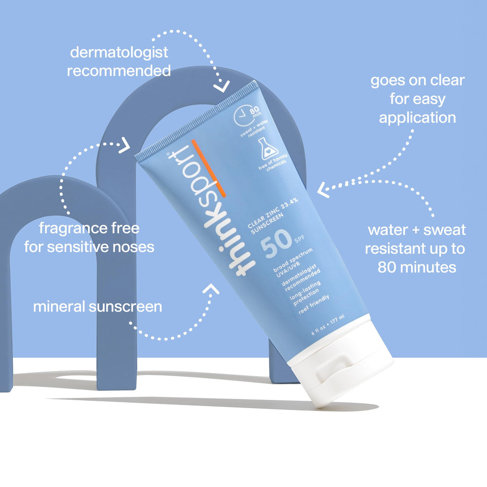 Thinksport clear zinc oxide application demonstrates fast, clear protection for sensitive skin