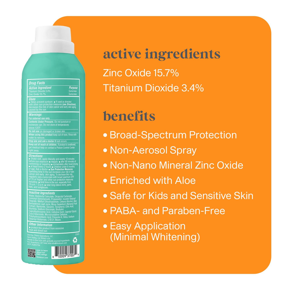 Thinksport Kids Sunscreen Spray being misted for fast, even coverage