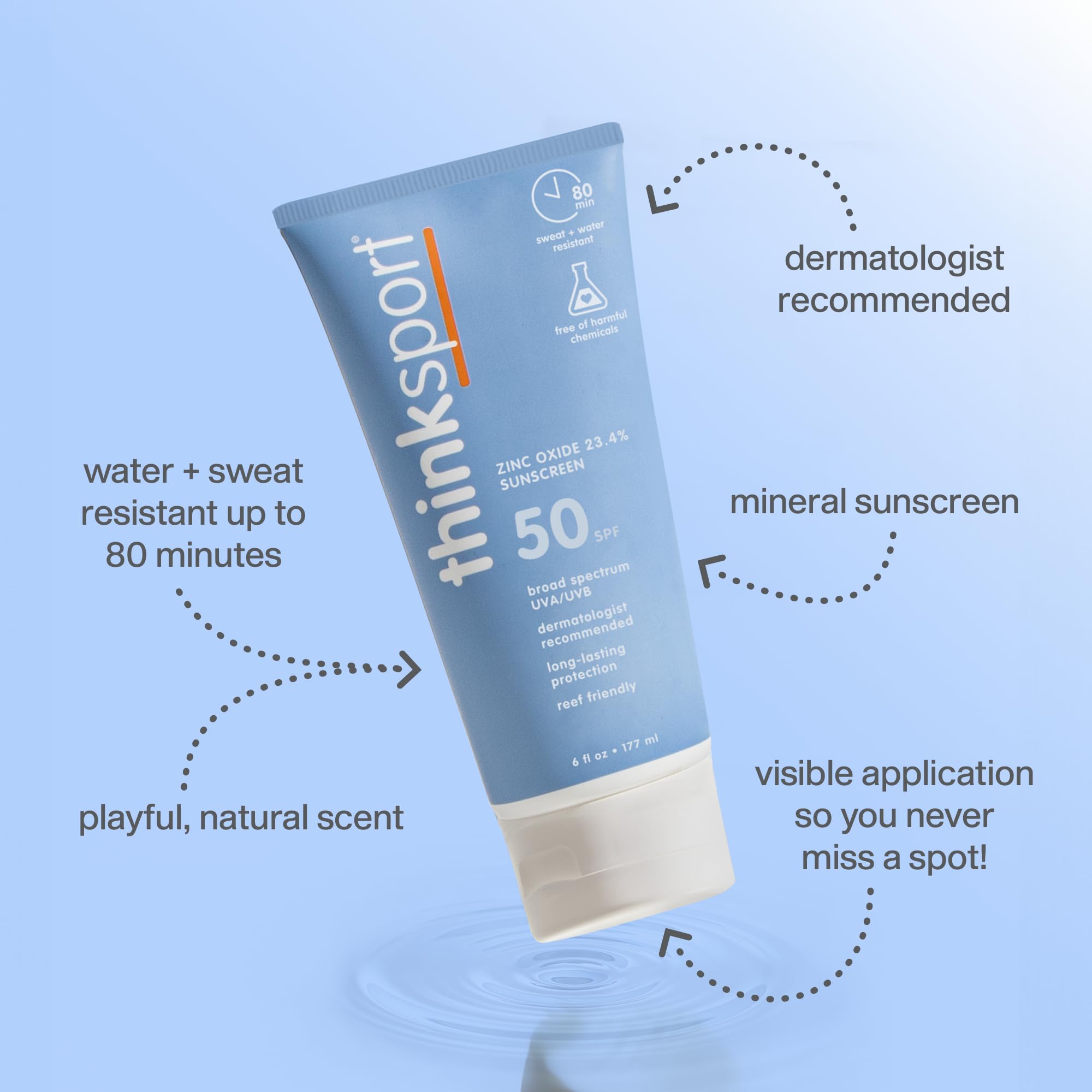 ThinkSport water-resistant up to 80 minutes for swimming and sweating.