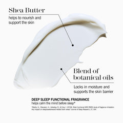 Swirl of Deep Sleep Body Cocoon lotion showing hydrating texture for dry skin.