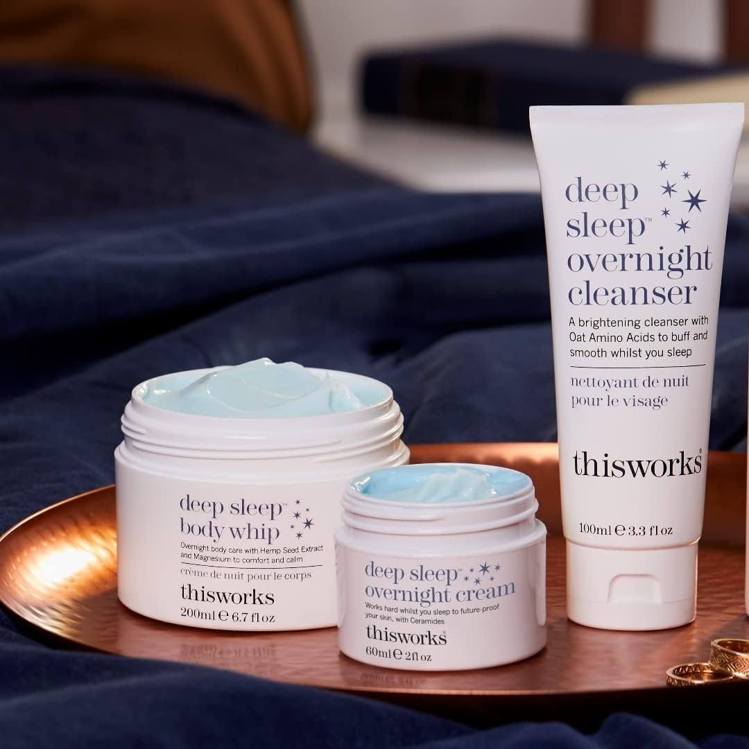 THISWORKS Deep Sleep Overnight Cleanser label close-up – hydrating ingredients highlighted.