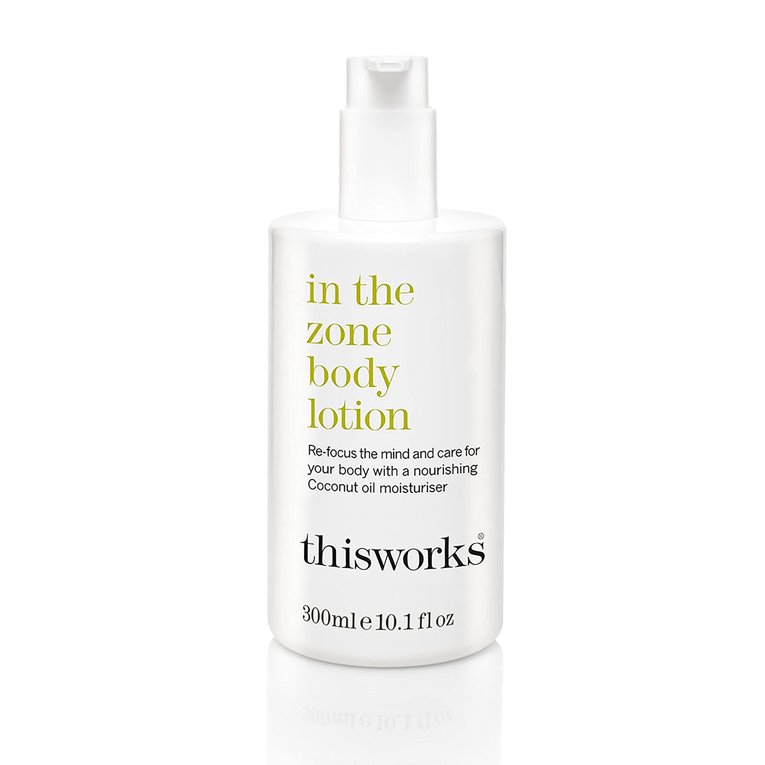 THISWORKS In The Zone bottle on shelf for daily hydrating body care and mood boost.