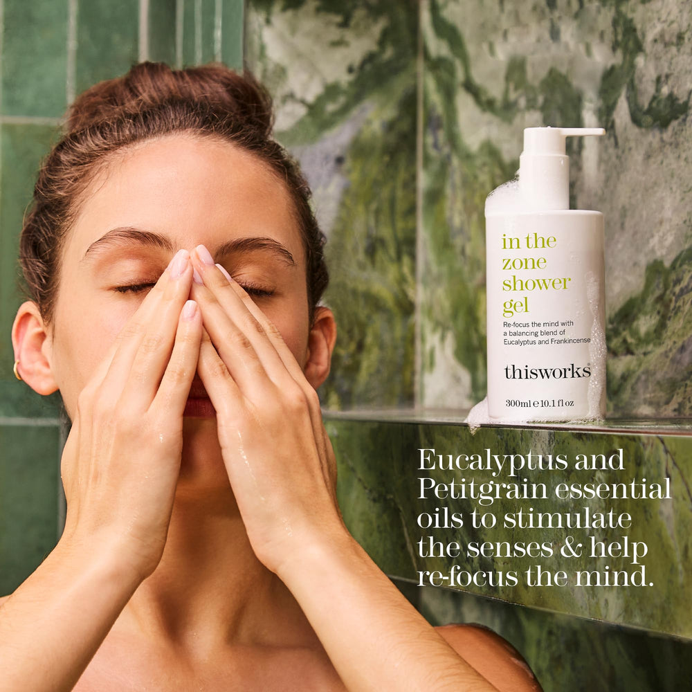 THISWORKS In The Zone lather forms creamy foam for a thorough cleanse.