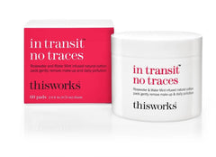 THISWORKS In Transit No Traces rosewater mint pads packshot highlighting eco-friendly cleansing essentials