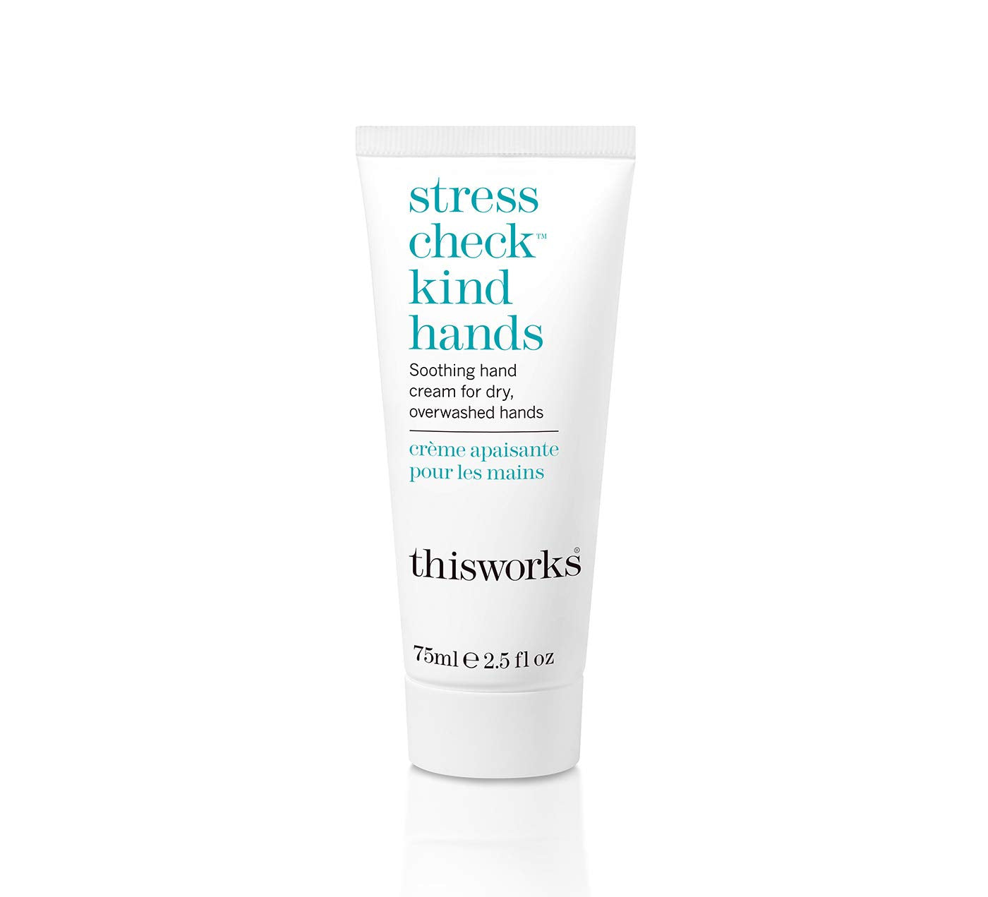 THISWORKS Stress Check Kind Hands 75ml bottle close-up showing calming fragrance for dry skin comfort
