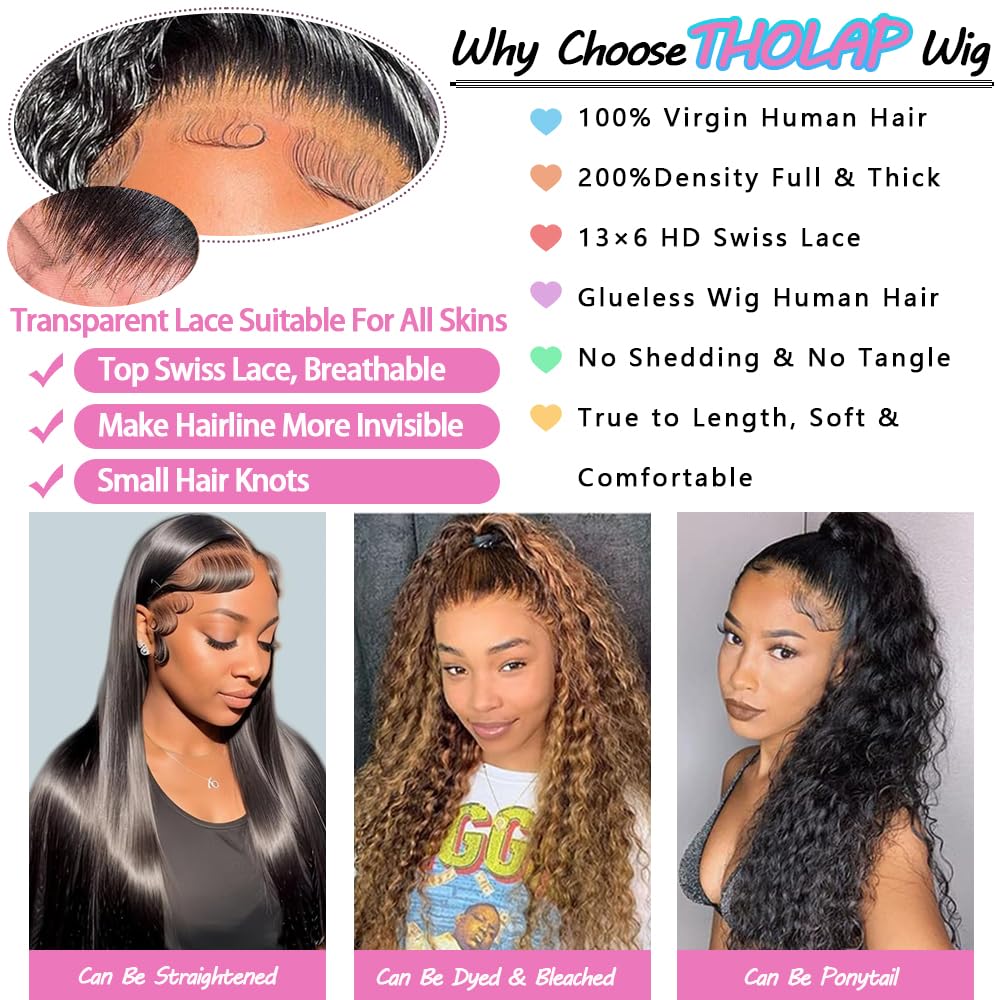 Tholap 30-inch deep wave wig back view highlights full-density curls and length.