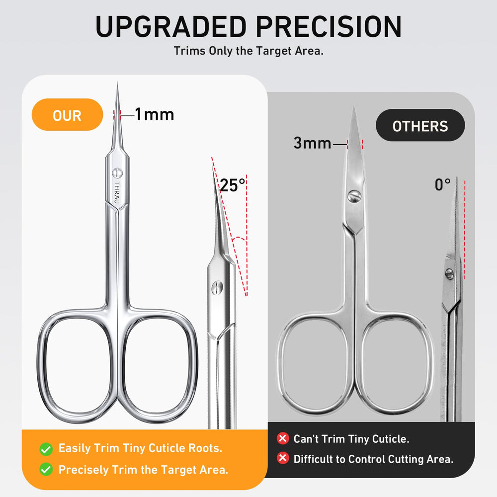 THRAU cuticle scissors curved blade design for safer trims