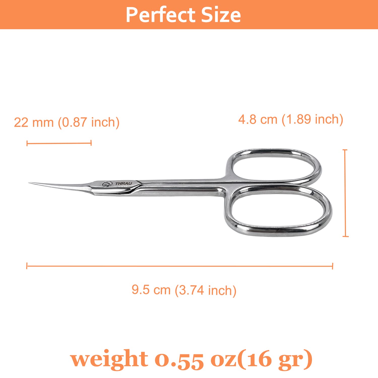 THRAU cuticle scissors pointed tip for reaching tight angles and fine detail