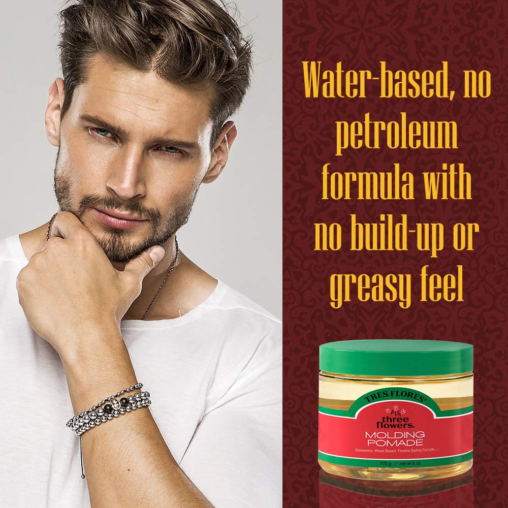 Three Flowers pomade finish delivers a glossy look with a light floral scent.