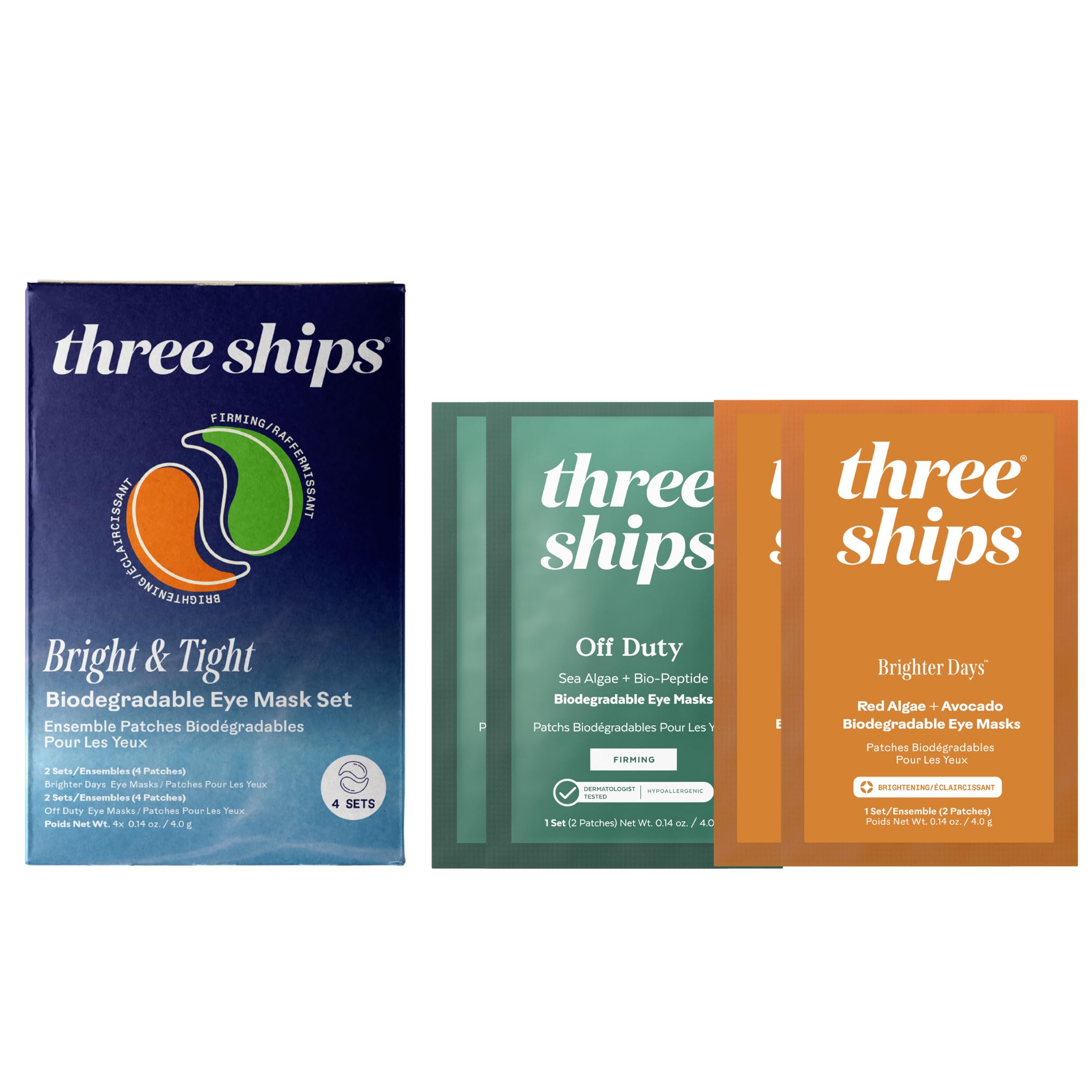 Three Ships Bright Days under-eye mask application for quick de-puffing and refreshed mornings.
