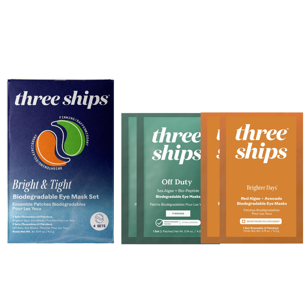 Three Ships Bright Days under-eye mask application for quick de-puffing and refreshed mornings.